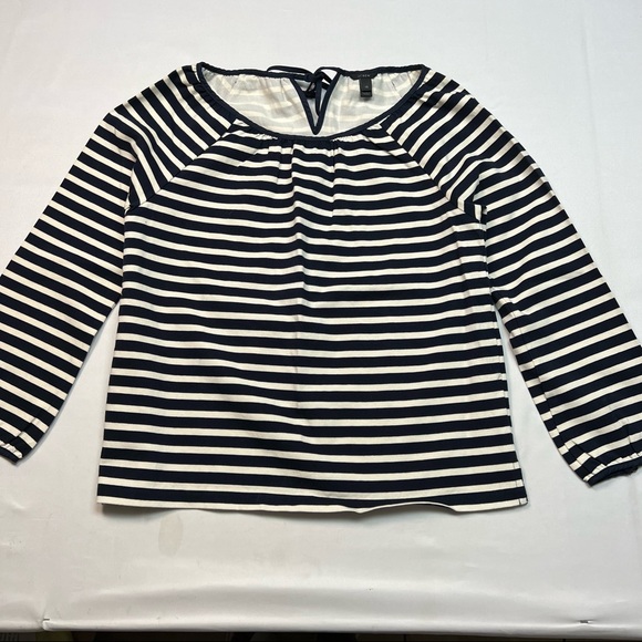 J. Crew Structured Stripe Keyhole Peasant Top in Navy Stripe. - Picture 3 of 11